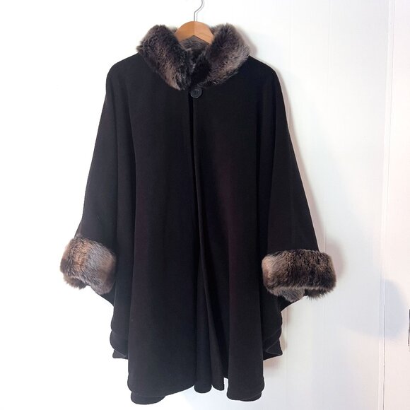 Parkhurst Desmona Fleece Cape Poncho Faux Fur Black - Picture 6 of 11